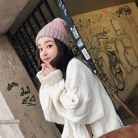 Cable-knit Pullover Sweater | Oversized Top Blouse School Office Fall/Winter - Picture 5 of 6